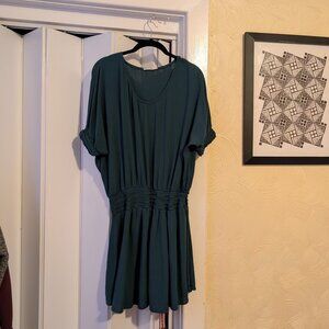 Anthropologie green pleated detail mini dress